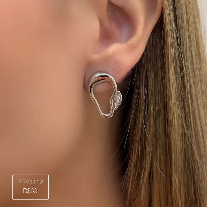 Brinco Orvalho Organico Com 4 Zircs Mon Amour Prateado